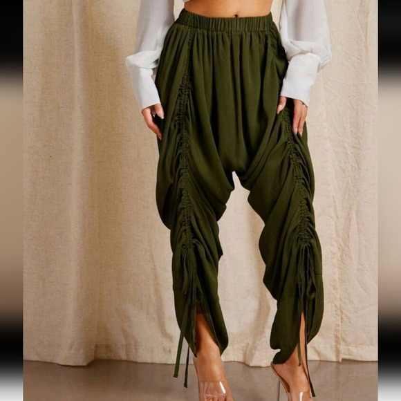 Drawstring Ruched Drop Crotch Harem Pants, Business Casual Women,Office
